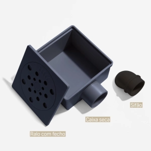 Ralo Seco Sifonado com Fecho 10x10 cm (Cinza)