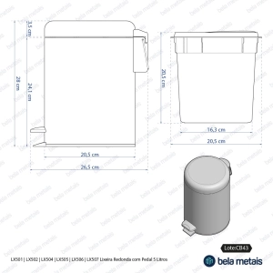 Lixeira Redonda com Pedal 5 Litros (Preta Fosca) - Outlet