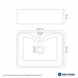 Cuba de Banheiro Lou&ccedil;a Apoio Retangular 40 cm (Sintra Branca)