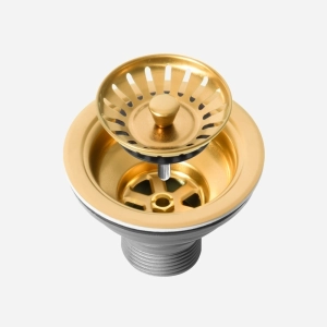 V&aacute;lvula Inox para Cuba Cozinha 4 1/2" com Tampa (Dourada Fosca)