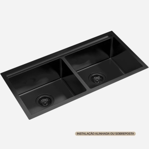 Cuba Dupla Workstation de Cozinha Inox 82x41 cm (Kobe Preta Fosca)