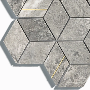 Pastilhas de Pedra Cubo (M&aacute;rmore Ocean Grey e Dourado)