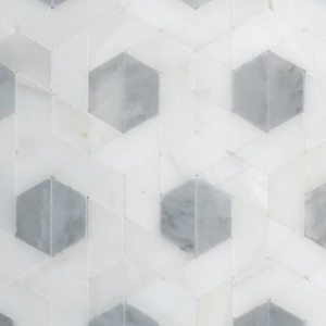 Pastilhas de Pedra Hexagonal (M&aacute;rmore Grey e Bianco)