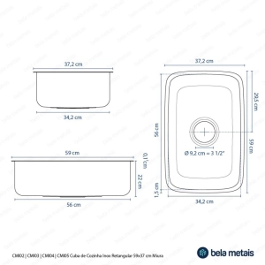 Cuba de Cozinha Inox Retangular 59x37 cm (Miura Dourada Fosca)