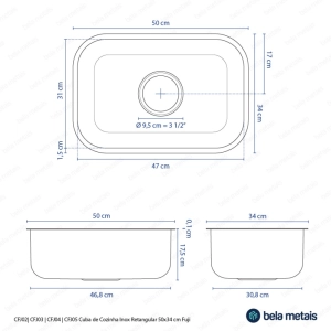 Cuba de Cozinha Inox Retangular 50x34 cm (Fuji Ros&eacute; Gold Fosca)