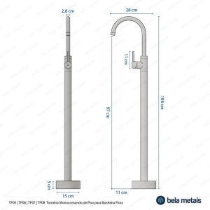 Torneira Monocomando de Piso para Banheira (Fiora Preta Fosca)