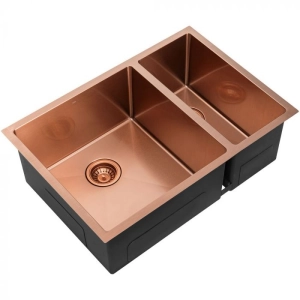 Cuba Dupla de Cozinha Inox Retangular 73x50 cm (Kai Ros&eacute; Gold Fosca)