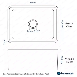 Cuba Fazenda de Cozinha Louça Retangular 61x46 cm (Lucca Preta)