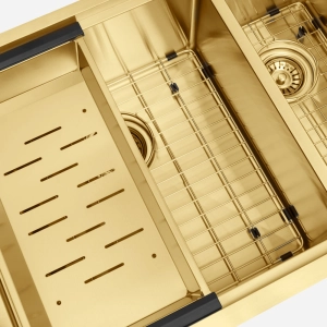 Kit Cuba Dupla Workstation Inox com Acessórios (Kai Ouro Fosca)