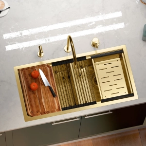 Kit Cuba Workstation Inox com Acessórios (Kobe Ouro Fosca)