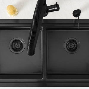 Cuba Dupla Workstation de Cozinha Inox 82x41 cm (Kobe Preta Fosca)