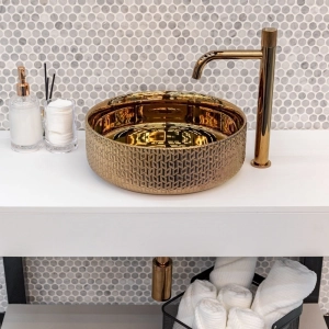 Sif&atilde;o Met&aacute;lico com Copo para Banheiro (Line Ros&eacute; Gold)