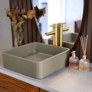 Cuba de Banheiro Concreto Apoio Quadrada 39 cm (Guna Musgo) - Outlet