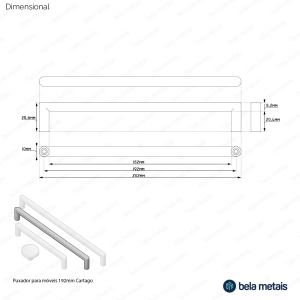 Puxador para Móvel Alça Sobrepor 192 mm Zamac (Cartago Escovado)