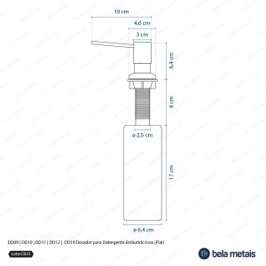 Dosador para Detergente Embutido Inox 500 ml (Flat Preto Fosco)