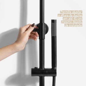 Ducha Coluna de Inox Redonda 25 cm (Preta Fosca)