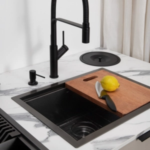 Lixeira Embutida de Cozinha Inox Redonda 5 Litros (Preta Fosca)