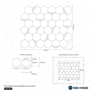Pastilhas Adesivas Met&aacute;licas (Carrara Silver)