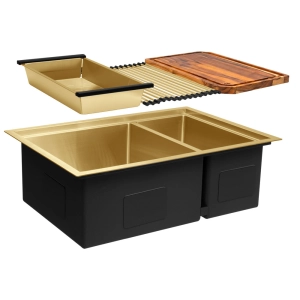 Kit Cuba Dupla Workstation Inox com Acessórios (Kai Ouro Fosca)