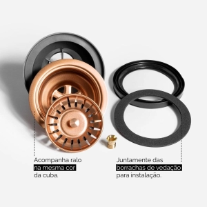 Cuba Dupla de Cozinha Inox Retangular 73x50 cm (Kai Ros&eacute; Gold Fosca)