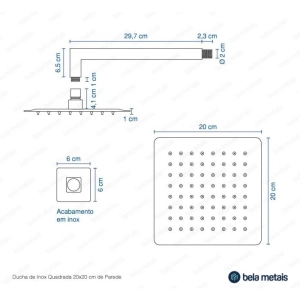 Ducha de Inox Quadrada 20x20 cm de Parede (Rosé Gold)