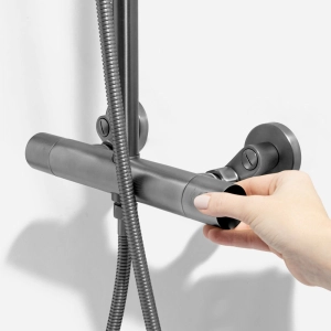 Ducha Coluna de Inox Redonda 25 cm (Grafite Fosca) 