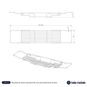 Bandeja de Apoio Ajust&aacute;vel de Inox para Banheiras (Freya Grafite Fosca)