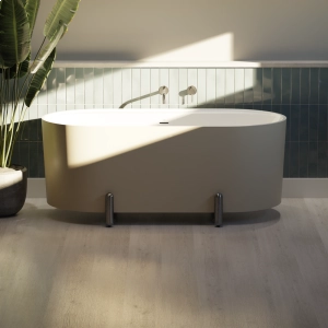 Banheira de Imers&atilde;o 150cm Mainz Bege Fosca com P&eacute;s Grafite Fosco