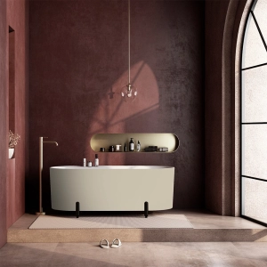 Banheira de Imersão 150cm Mainz Bege Fosca com Pés Preto Fosco