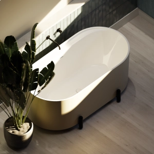 Banheira de Imersão 150cm Mainz Bege Fosca com Pés Preto Fosco