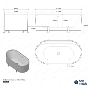 Banheira de Imers&atilde;o 150cm Mainz Marsala Fosca com P&eacute;s Grafite Fosco