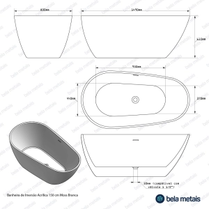 Banheira de Imers&atilde;o Acr&iacute;lica 150 cm (Moss Branca)