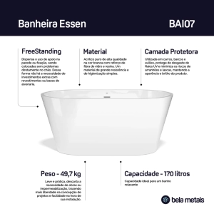 Banheira de Imers&atilde;o Acr&iacute;lica 148 cm (Essen Branca)