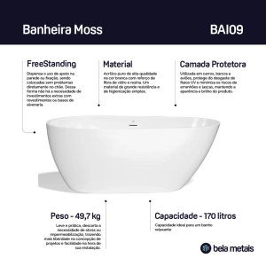 Banheira de Imers&atilde;o Acr&iacute;lica 150 cm (Moss Branca)