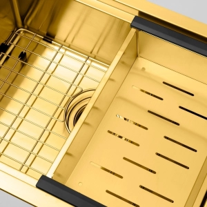 Cesto Escorredor Inox para Cuba Workstation 36x23 cm (Dourado Fosco)