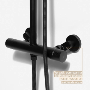 Ducha Coluna de Inox Redonda 25 cm (Preta Fosca)