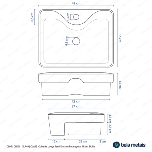 Cuba de Banheiro Louça Semi Encaixe 48 cm (Sicília Mármore Grey)