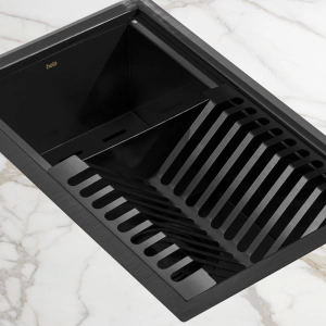 Escorredor Embutido Calha Molhada Inox 26x41 cm (Ginza Preto Fosco)