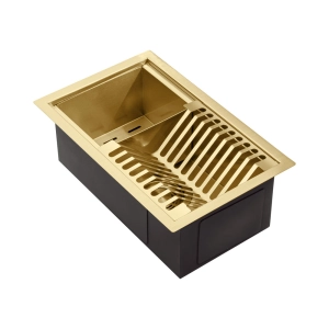 Escorredor Embutido Calha Molhada Inox 26x41 cm (Ginza Ouro Fosco)