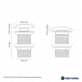 Válvula Click de Inox para Cubas (Escovada) - Outlet Produto Válvula Click de Inox para Cubas (Escovada) - Outlet