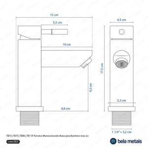 Torneira Monocomando Baixa para Banheiro Inox (Lis Preta Fosca)