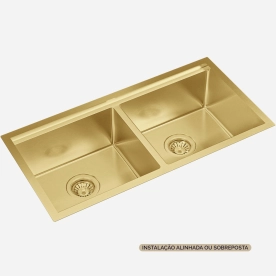 Cuba Dupla Workstation de Cozinha Inox 82x41 cm (Kobe Ouro Fosca)