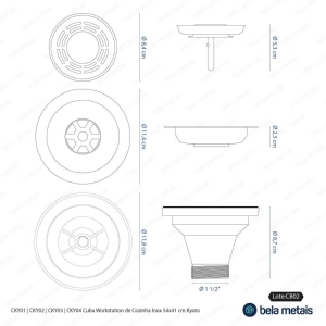 Cuba Workstation de Cozinha Inox 54x41 cm (Kyoto Dourada Fosca)