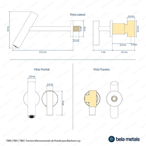 Torneira Monocomando de Parede para Banheiro (Lay Dourada Fosca)
