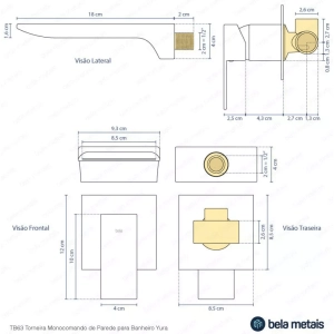 Torneira Monocomando de Parede para Banheiro (Yura Dourada)