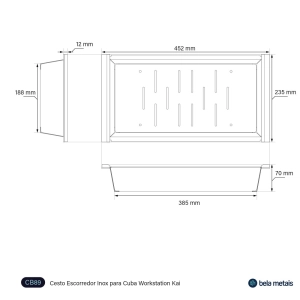 Cesto Escorredor Inox para Cuba Workstation 45x23 cm (Grafite Fosco)