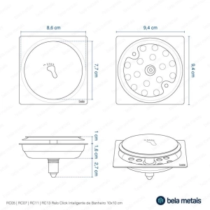 Ralo Click Inteligente de Banheiro 10x10 cm (Inox Dourado)