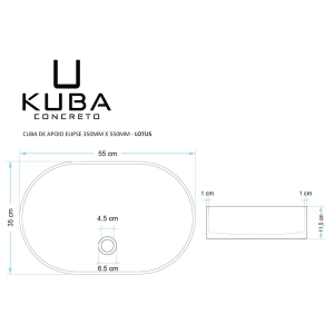 Cuba de Banheiro Concreto Apoio Elipse 55 cm (Lotus Grafite)