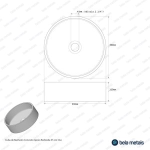 Cuba de Banheiro Concreto Apoio Redonda 35 cm (Oso Granilite Polar)