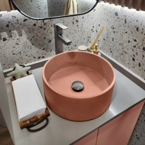 Cuba de Banheiro Concreto Apoio Redonda 35 cm (Small Salmão)